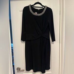 Anne Klein Black Embellished Neckline Midi Dress